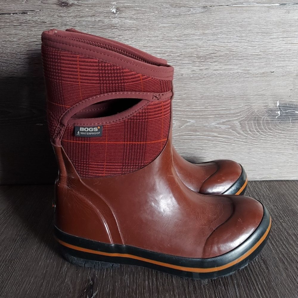 Bogs Plimsoll Prince Of Wales Mid Plaid Boots Size 6